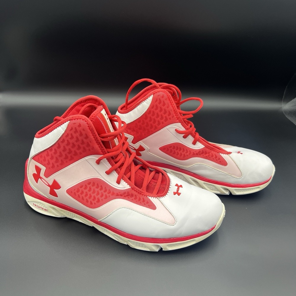 Under Armour Spine Bionic Red White Basketball Shoes Men's 14 1248421-600 2013